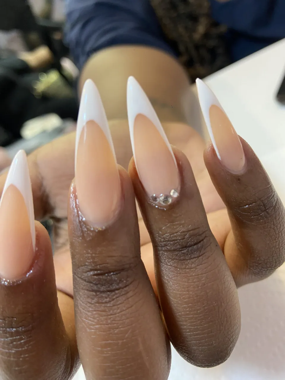Stiletto, crisp white French, single crystal