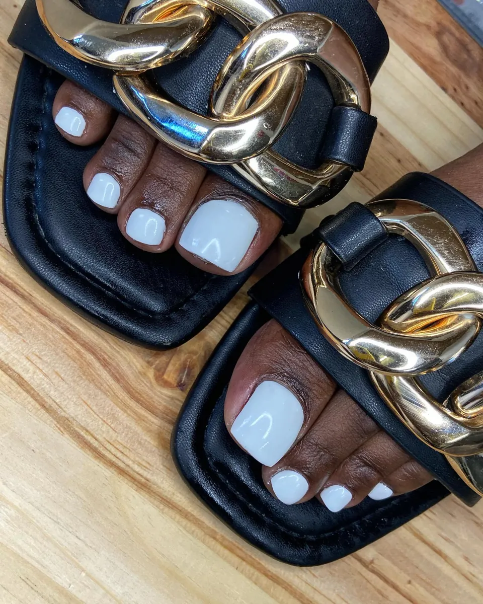 Gel overlay on toes, opaque white